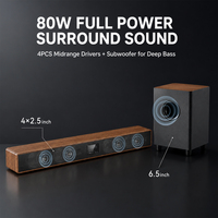 Système de barre de son TV domestique 80W avec caisson de basses intégré de 6,5 pouces, ARC, optique, coaxial, télécommande