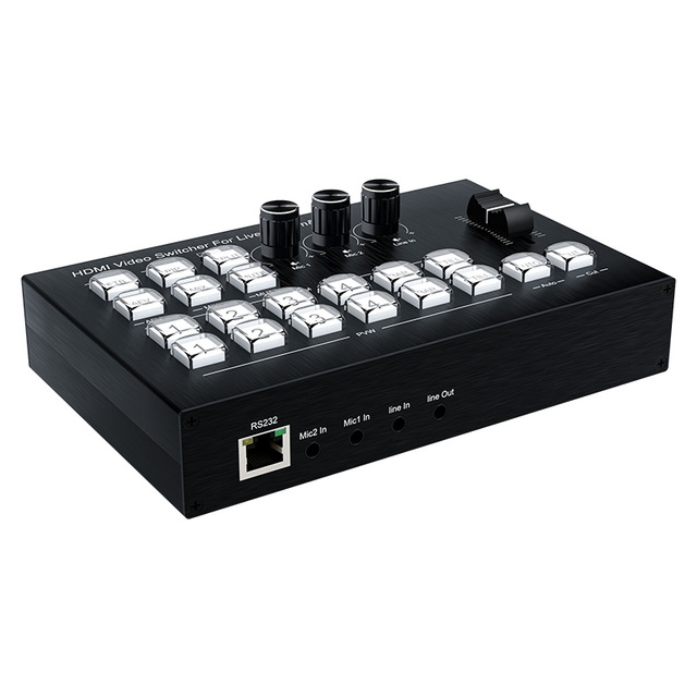 Live Streaming Video Switcher 4 HD Input 1080P Resolution Supports Embedded External Analog Audio Black ABS Material Dual for