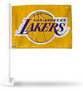 Groothandel lakers auto vlag-Twee Kanten Gedrukt Los Angeles Lakers Logo Auto Vlag En Banner-Geel