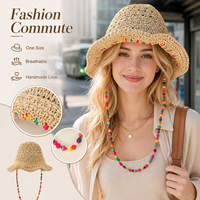 Chapeau Bob en Crochet pour Femme Taille Unique Léger Respirant Printemps Été Automne Chapeau Tendance avec Cordon Perlé Coloré