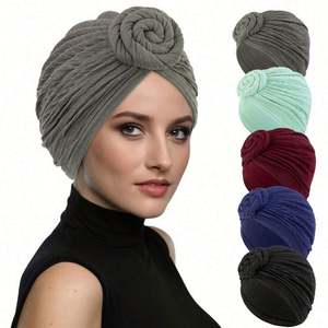 Venta al por mayor de turbantes africanos RTS para mujer, pañuelos para la cabeza anudados y pre-atados, gorros de poliéster de color sólido, pañuelos multifuncionales para exteriores. - Product Image 1