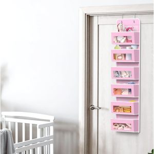 Organisateur suspendu à 6 poches pour porte, rose, pour rangement de vêtements de bébé, placard, chambre, salle de bain, en tissu - Product Image 6