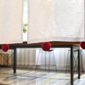 Linen Jepang Swag Polos Warna Solid Tirai Pintu Dapur Tali dengan Pompon Hias - Product Image 4