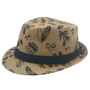 夏季印花户外休闲爵士复古软呢帽英风沙滩遮阳帽草帽男女爵士批发便宜帽子