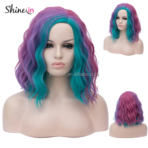Hot Sale Bob Short Wavy Curly <strong>Wig</strong> Women Colorful <strong>Rainbow</strong> <strong>Wig</strong> for Halloween Cosplay Daily Party - Product Image 5