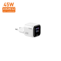 Chargeur universel Vina 45W, prise EU, USB-C simple avec affichage intelligent, charge rapide GaN, certifié AVS ROHS, compatible Google OnePlus