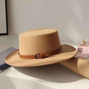 Sombrero de fieltro de lana 100% unisex al por mayor, estilo británico, tipo Fedora, con bordado 3D, para pesca y fiestas, con cinta de cuero. - Product Image 4