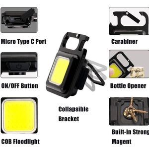 WOSEN Portable Pocket Cob <b>Work</b> <b>Light</b> Magnetic Inspection <b>Light</b> Opener Torch Keychain Lamp <b>Rechargeable</b> <b>LED</b> Camping Flashlight - Product Image 2