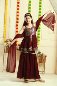 Titrit Girls Embroidered Georgette Kurti with Sharara & With Dupatta - Product Image 4