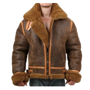 True Form Embroidered Stand <b>Shearling</b> Leather Winter <b>Jacket</b> <b>for</b> <b>Men</b> Durable Seams Breathable Lining Stylish Outdoor Zipper - Product Image 4