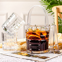 Seau à glace en gros très vendu avec des verres en verre pour le whisky, la bière, le vin, usage domestique, grand seau à glace avec poignées et pinces