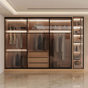 Armoire à porte coulissante en bois massif personnalisable combinaison de vestiaire en forme de L pour bureau à domicile - Product Image 5