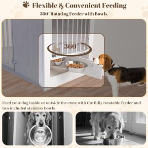 36\" Large <strong>Dog</strong> <strong>Indoor</strong> Wooden Kennel 270&deg; Swivel Door 360&deg; Rotating Feeder Decorative Heavy Duty <strong>Dog</strong> <strong>House</strong> Double Locks - Product Image 3
