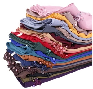 Pañuelo cuadrado de gasa Premium Hijab musulmán con bordado equivalente Floral moda diadema Islam modestia turbante Bawal - Product Image 1