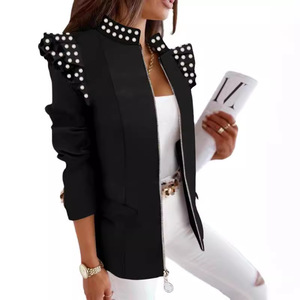 2025 <span class=keywords><strong>Plataforma</strong></span> independiente Artículo superventas: chaqueta <span class=keywords><strong>Blazer</strong></span> estampada con cremallera de manga larga con volantes para Otoño/Invierno para mujer - Product Image 5