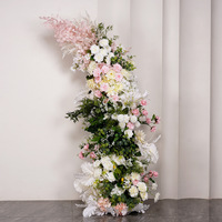 Bouquet de fleurs artificielles en soie vert et rose en forme d'arche, ornements de mariage, fleurs artificielles de style nouveau pour la décoration de scène et l'accueil