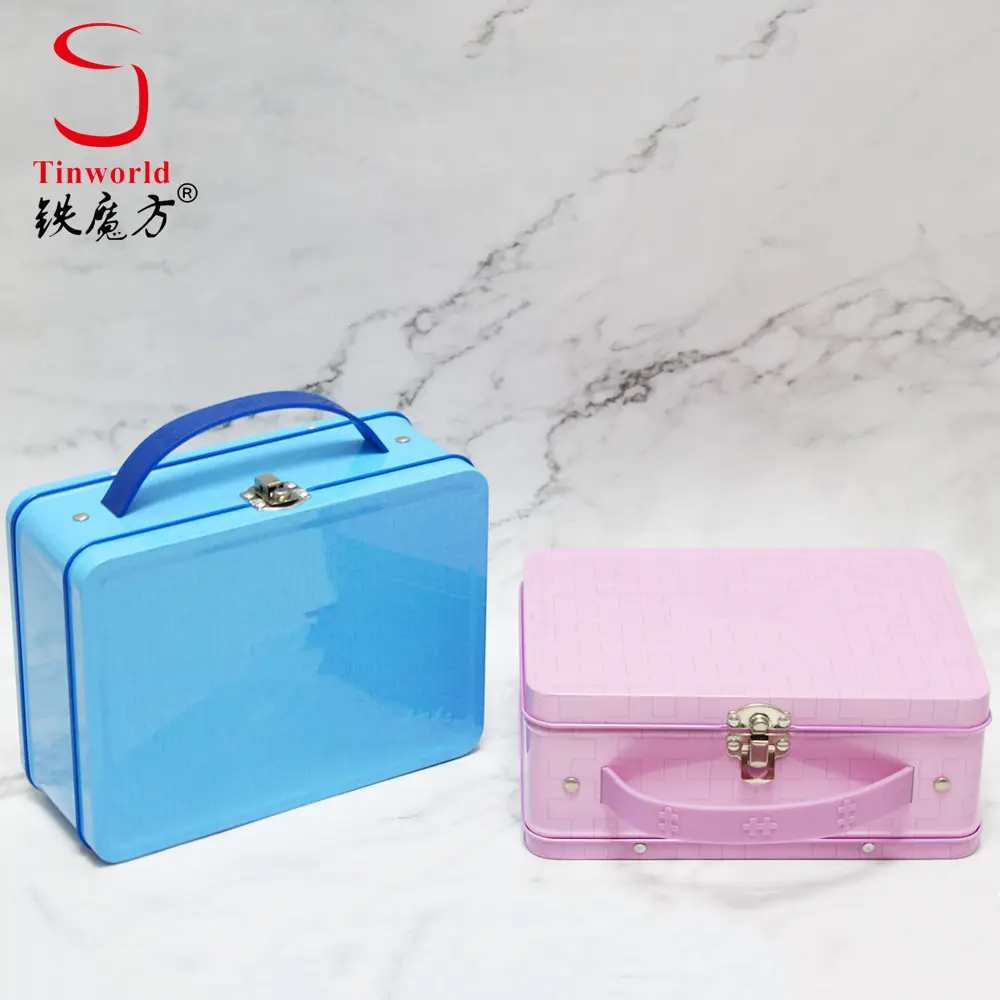 Factory Wholesale Custom Tinplate Suitcase Rectangle Metal Lunch Box Empty Tin Lunch Boxes With Handle And Lock
