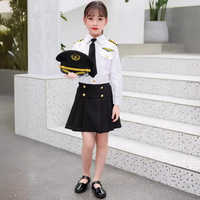 Costume de Pilote pour Enfants, Uniforme de Capitaine d'Avion Noir et Blanc