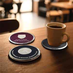 แผ่นรองแก้วโลหะเคลือบโลหะแบบกำหนดเองโลโก้กลางได้แผ่นรองเครื่องดื่มอลูมิเนียมอัลลอยสังกะสีของขวัญส่งเสริมการขายระดับพรีเมียมสำหรับใช้ในธุรกิจ - Product Image 5