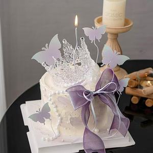 Crystal Crown Cake Topper With Butterflies And Pearl Ribbon For Princess Birthday Cake Decoration - Product Image 4