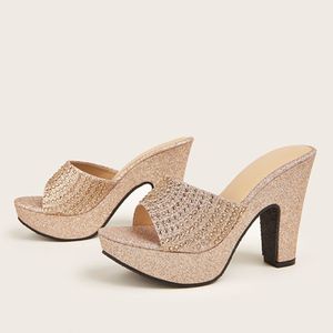 Women's High Heel Slide <b>Sandals</b> With Rhinestones Glitter Platform Mules For Evening Wear - Product Image 6