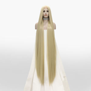 Perruque synthétique longue à dentelle frontale, cheveux blonds 613 bon marché, densité 180, 60 pouces, raie au milieu, fibre résistante à la chaleur Futura, style célébrité - Product Image 1