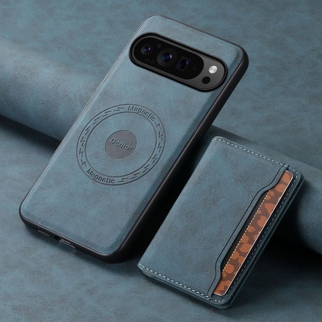 Denior Luxury Vintage PU Leather Google Pixel 10/9/8/7/6 Series Magnetic Wireless Charging Wallet Phone Case Kickstand Cards
