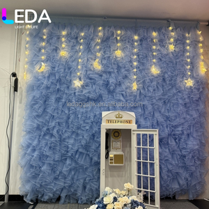 LEDA en promotion : Panneau de toile de fond en tulle bleu clair à volants, mur de fleurs en tissu exquis pour décoration de mariage, fête prénuptiale et photomaton - Product Image 6