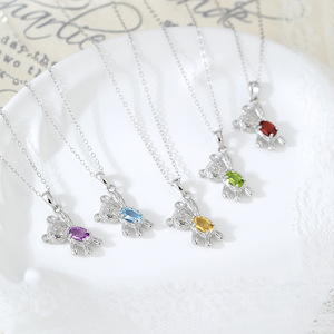 9 Cute Cartoon Bear <b>Pendant</b> Necklace 925 <b>Sterling</b> <b>Silver</b> 4*6mm Oval Cut Natural Crystal Birthday Gift Jewelry For Girls - Product Image 3