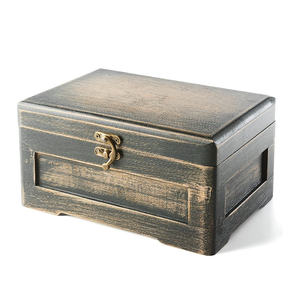 Boîte de Rangement Vintage en <span class=keywords><strong>Bois</strong></span> <span class=keywords><strong>Noir</strong></span> avec Plateau Roulant - Product Image 2