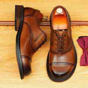 British Style Formal Business Brogues Leather Shoes With Shiny Leather Upper Wedding Shoes Made Thickened Leather and High <b>Heels</b> - Product Image 2
