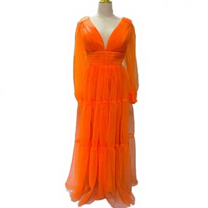 S1373N New Lace Drop Shipping Hot Selling Swing Sexy V-neck Slit A-Line Satin Long Skirt Tail Banquet Ladies Evening Dress - Product Image 3