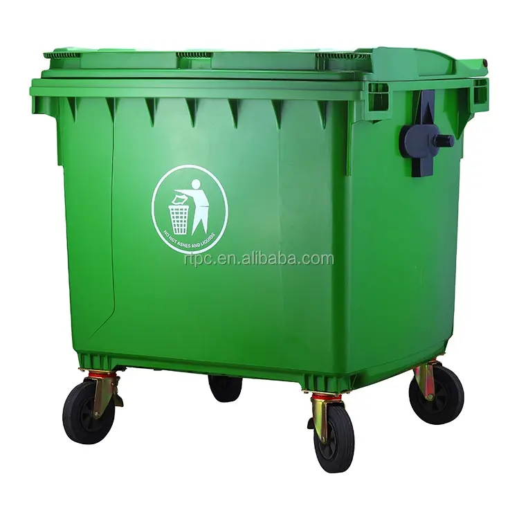 Cubo de basura de plástico reciclado HDPE de 1100L con cubo de basura de drenaje Fabricante de cubos industriales al aire libre