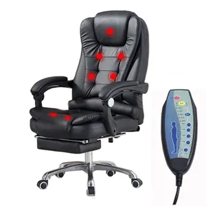Fauteuil de massage inclinable pour bureau ergonomique et de direction Fauteuil de luxe en cuir PU noir Fauteuil de jeu avec repose-pieds