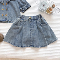 Nouvel ensemble de cowboy pour enfants, ensemble deux pièces pour filles, chemise douce de style poupée + jupe courte, idéal pour l'été