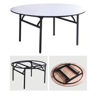 Table de banquet ronde en contreplaqué et PVC de 6 pieds avec pieds pliants en métal, mobilier d'intérieur pour hall d'hôtel, en contreplaqué usagé