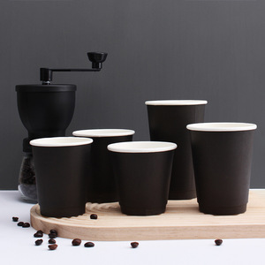 Black Double Wall Paper Coffee <b>Cup</b> <b>Disposable</b> Cardboard Beverage <b>Cup</b> With Lid Custom Logo Takeaway Hot Drink - Product Image 5