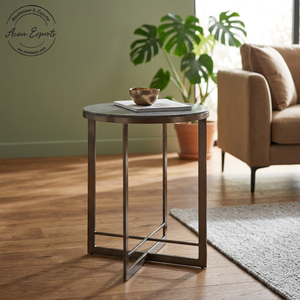 Modern Sleek <b>Round</b> Metal <b>Side</b> <b>Table</b> with Marble Top Stylish Living Room Furniture for Bedroom or Office Functional Decor - Product Image 1