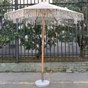 定制豪华木杆2.4米棉绳流苏流苏户外遮阳伞游泳池花园装饰大天井伞