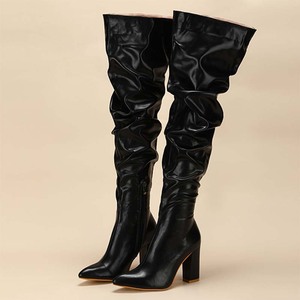 2025 <span class=keywords><strong>botas</strong></span> largas Otoño Invierno nuevo diseño de arrugas de moda tacón <span class=keywords><strong>grueso</strong></span> puntiagudo <span class=keywords><strong>botas</strong></span> por encima de la rodilla de gran tamaño <span class=keywords><strong>para</strong></span> <span class=keywords><strong>mujeres</strong></span> - Product Image 4