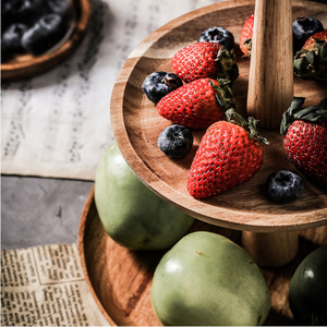 Wooden Three Tiered Dessert <b>Tray</b> Round Nordic Style Serving Platter For Home Use Cake Fruit Display - Product Image 4