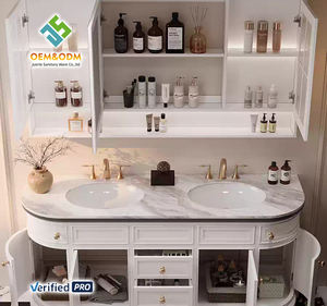2025 OEM Juerte madeira maciç<span class=keywords><strong>a</strong></span> moderna vaidade banheiro duplo pia armário conjunto com espelho torneira gaveta-jantar & uso do quarto - Product Image 4