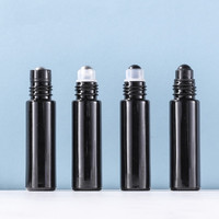 Flacon à bille en verre noir mat pour huiles essentielles, 5 ml et 10 ml, en obsidienne, vente en gros