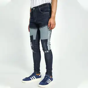 2020 wholesale new design fashion washed jointed jeans blue denim fabrics jeans short ripped hole pants pent for men