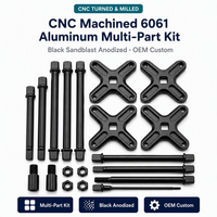 Kit multi-pièces en alliage d'aluminium usiné CNC sur mesure, anodisé noir, comprenant support croisé, entretoises, tiges et écrous hexagonaux, pour usinage OEM