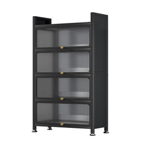 Meuble de cuisine moderne Najie, armoire modulaire sur pied pour micro-ondes avec porte vitrée, structure métallique, design rectangulaire - Product Image 5