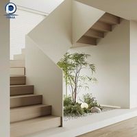 Escalier droit intérieur à ton chaud avec panneau latéral haut, sans interstice, lisse et continu, pour résidence
