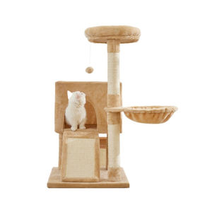 Cage pour chat en bois massif écologique avec griffoir en sisal, cadre en sisal, jouet pour litière, grattoir, arbre, doublure en peluche acrylique, pour chats <span class=keywords><strong>de</strong></span> grande taille - Product Image 1