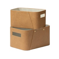 Ensemble de 2 paniers de rangement rectangulaires pliables en cuir PU écologique personnalisés avec poignée, design luxueux, usage polyvalent pour l'entrée