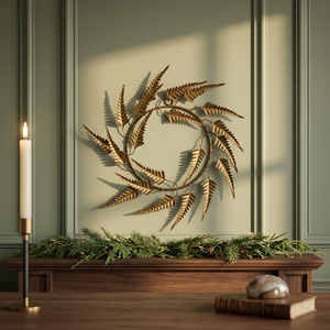 Corona de Helecho Metálica Rústica Redonda Hecha a Mano, Adorno Decorativo para Colgar en la Pared, Adorno Navideño sin Luces, Pieza Única - Product Image 2